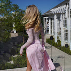 Off-Shoulder Lace Cutout Split Bodycon Maxi Dress