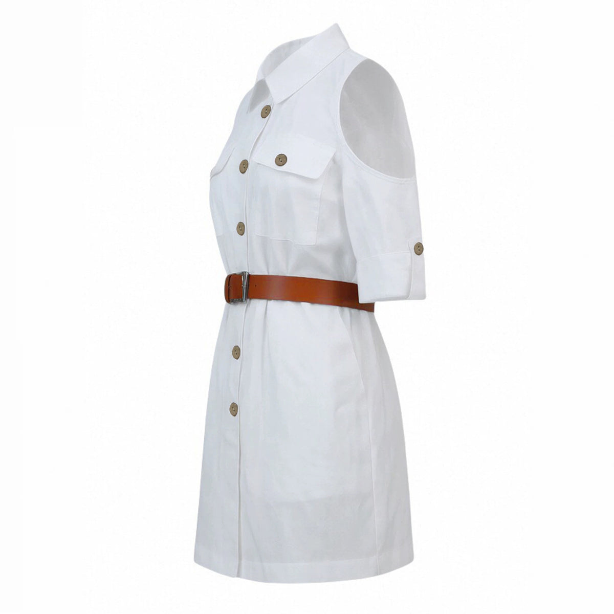 White off Shoulder Clothes Short Sleeve Waist Controlled Office Overalls Vacation Casual Romper