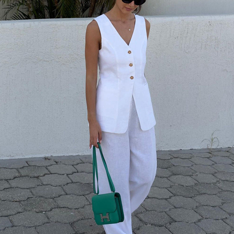 Cotton Waist Slim Vest Jacket Trousers Two
