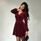 Women's Lace Velvet Dress