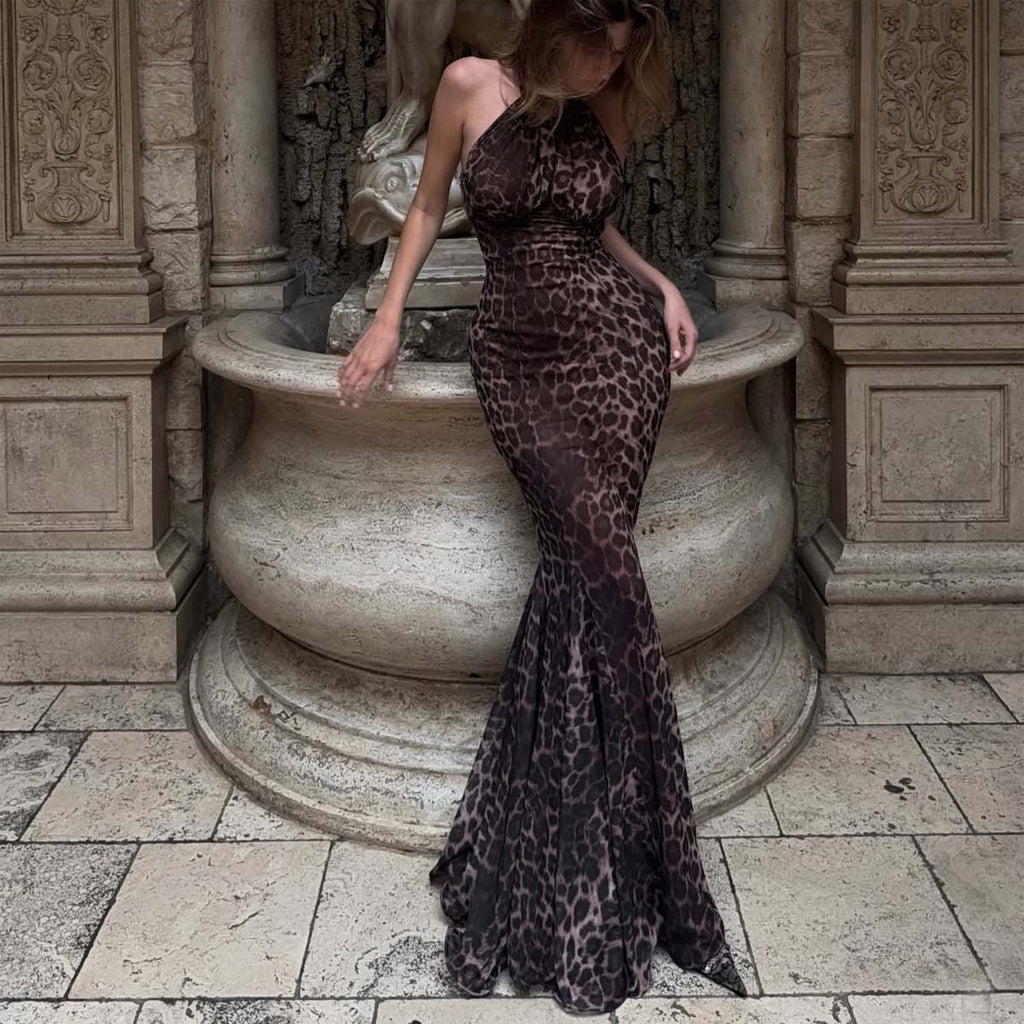 Women's Leopard Halter Maxi Dress