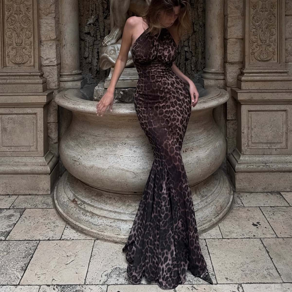 Women's Leopard Halter Maxi Dress