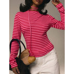 Women's Bonte Spring Summer Type Elegant Slim Striped Stretch Round Neck Long Sleeve Top Women