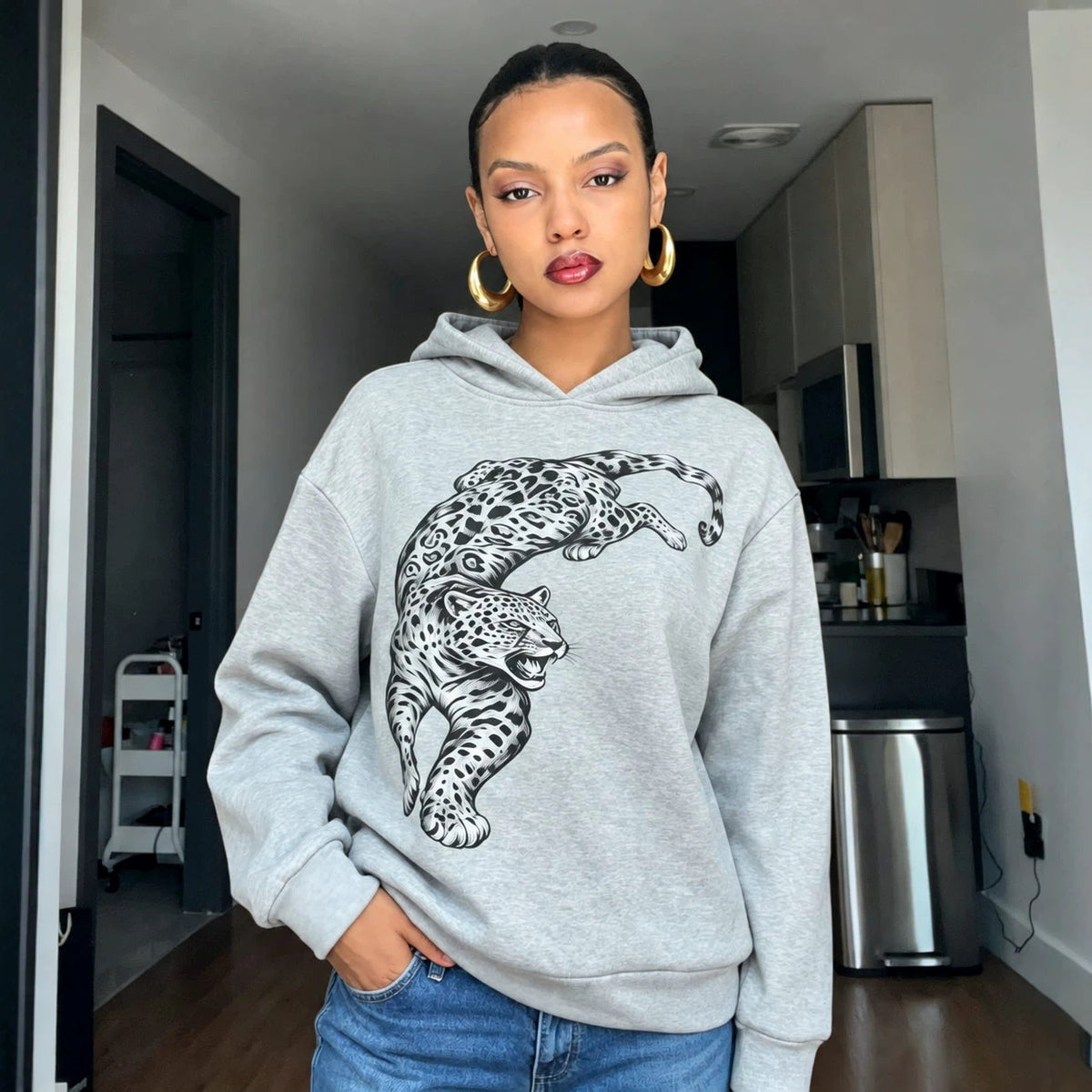 Women's Leopard-Print Oversized Hoodie