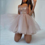 Dress Spaghetti Straps Sleeveless Sequin Pettiskirt Short Dress