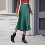 Women's High Waist Satin Midi Skirt