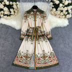's High Waist Single Breasted Printed Wide Swing Maxi Dress
