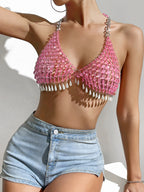 Women's Halter Backless Pink Vest Top
