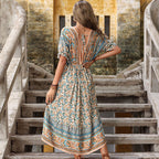 Women's Retro Printed Asymmetric Vacation Midi Dress