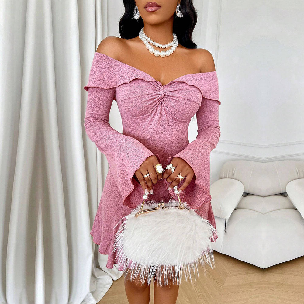 Women's Women's Off Neck Bell Sleeve Short Party Dress