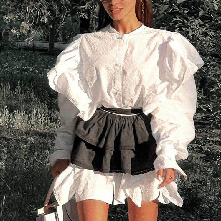 French Ruffle Shirt Dress
