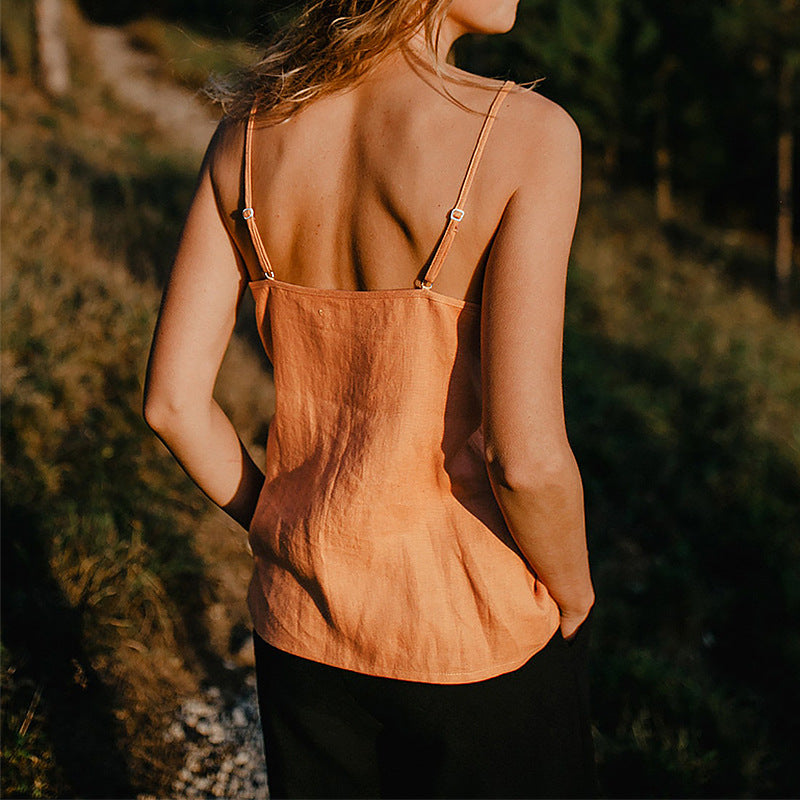 Women's Linen V-Neck Backless Camisole