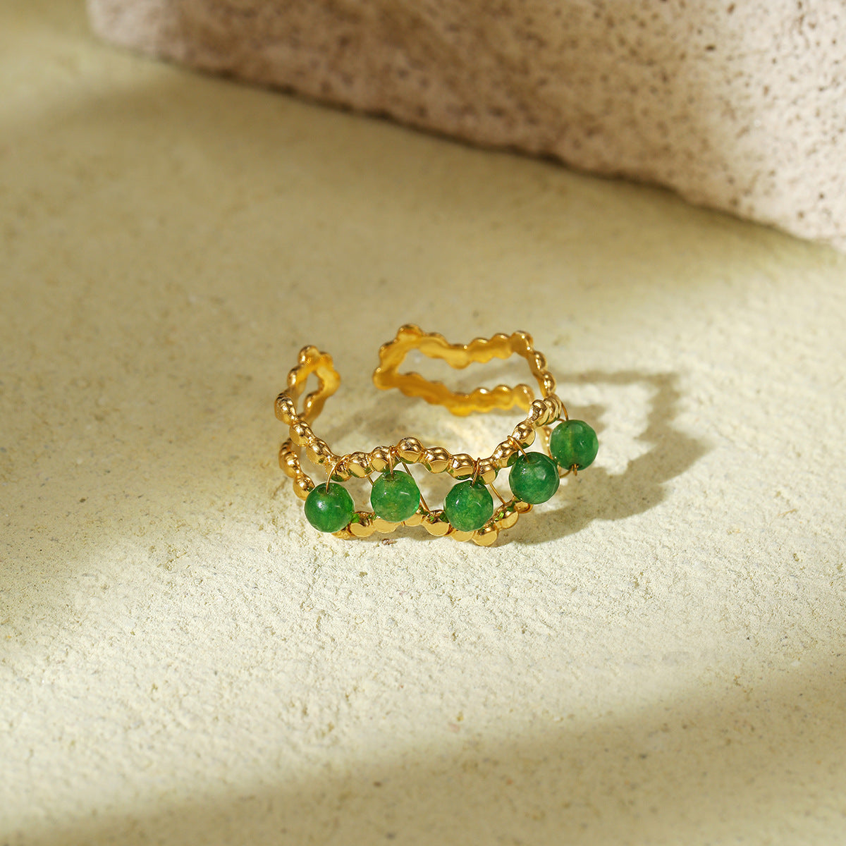 Wizard of Oz Green Natural Stone Beaded Ring Minority Ring