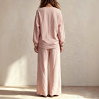Women's Linen V-Neck Top & Trousers Set