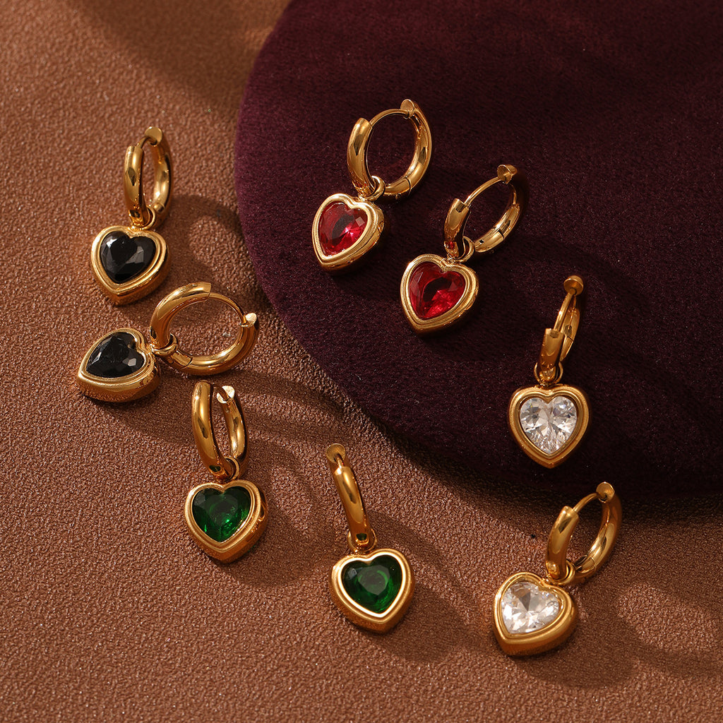 Love Earrings Inlaid Color Diamond 18K Gold Eardrop