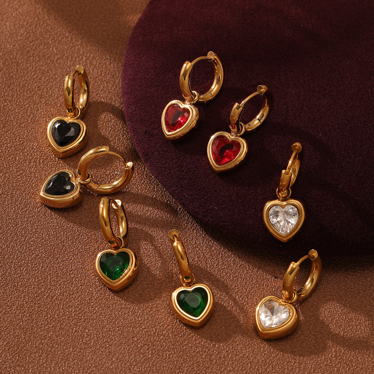 Love Earrings Inlaid Color Diamond 18K Gold Eardrop