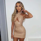 Women's Autumn Winter Popular Halter Sexy Topless Slimming Sheath Sleeveless Dress Women