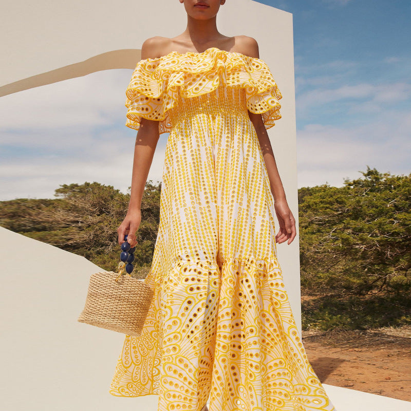Women's Embroidered Off-Shoulder Maxi Dress