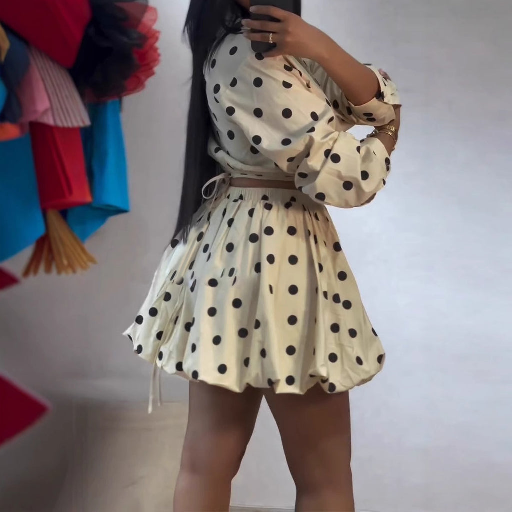 Women's Elegant Polka Dot Printed Coordinated Two-Piece Set