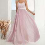 Women's Mesh Cross-Fold Lace Maxi Dress