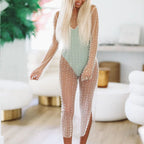 Rhinestone Beaded Mesh Long-Sleeve Split Maxi Dress