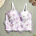 Women’s Floral Embroidered Sequin Sweetheart Crop Top