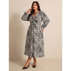 Women's Plus Size Zebra Print V-Neck Midi Dress