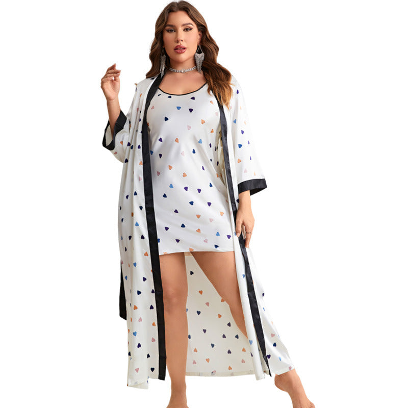 Plus Size Cartoon Sling Nightgown Suit Women Casual Homewear Spring Autumn Lace up Nightgown