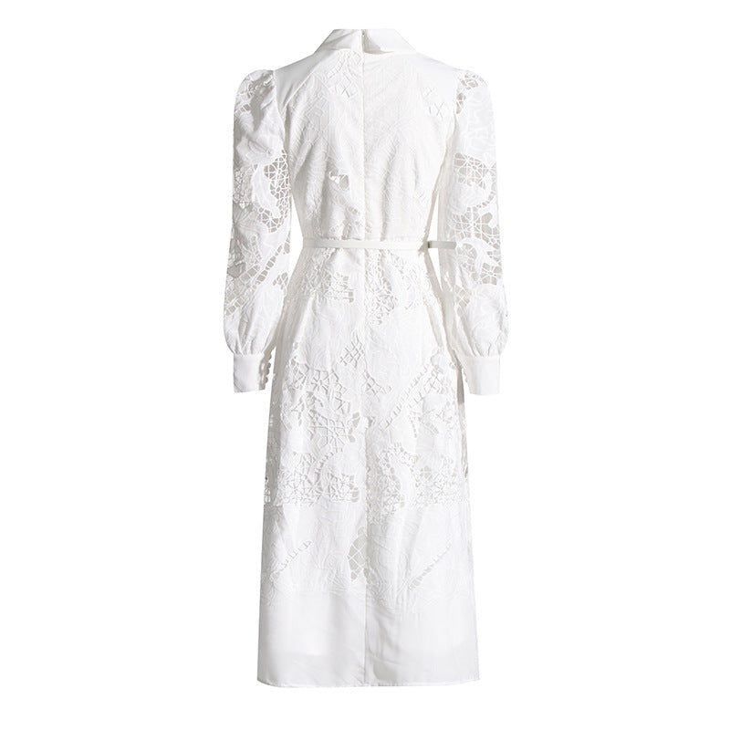 Women's Embroidered Polo-Collar Midi Dress