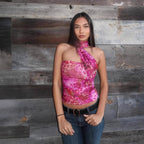 Women's Women Clothing Summer Leopard Print Off Neck Pleated Slim Ribbon Small Tank Top