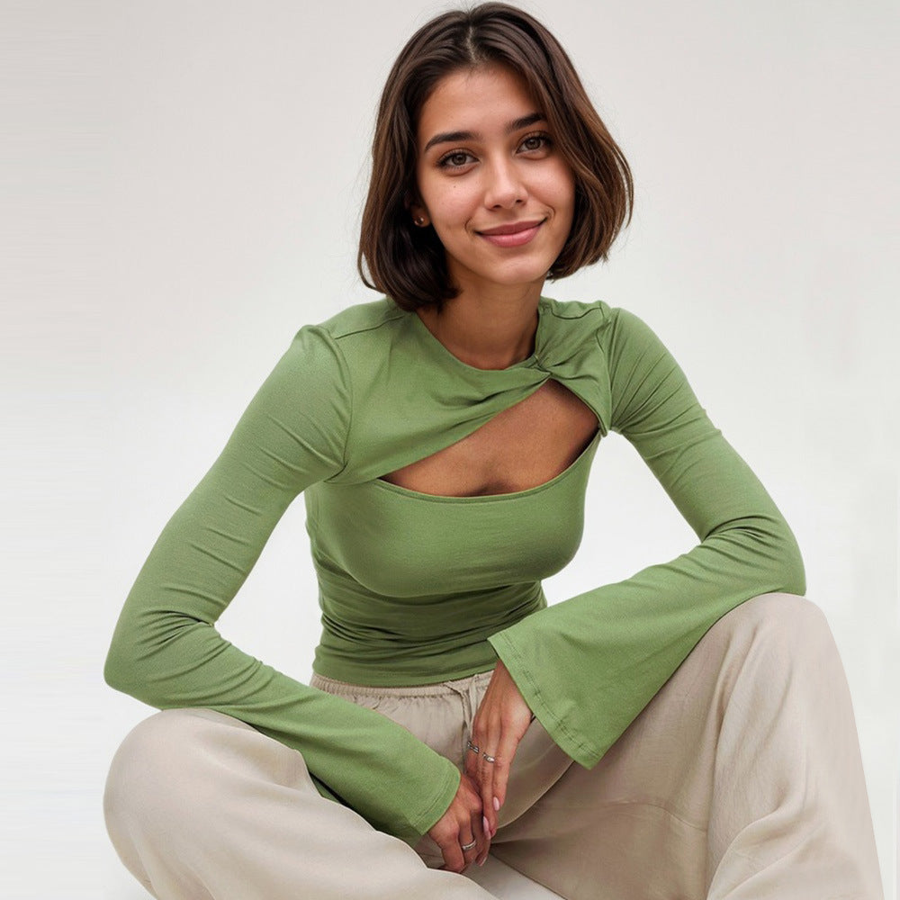 Women's Faux Two-Piece Cutout Long Sleeve Top