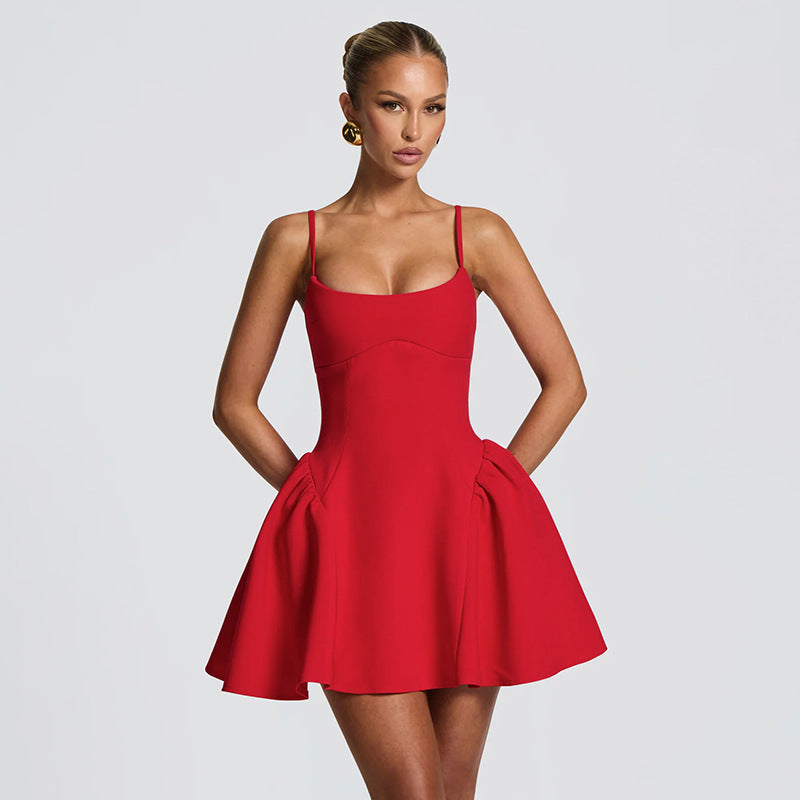 Spaghetti-Strap Ruched A-Line Mini Dress