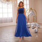 Sequin Mesh Sleeveless A-Line Maxi Dress