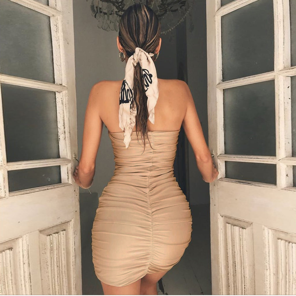 Spring Summer Tube Top Nightclub Ruffle Hip Dress