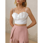 Women’s White Pleated Strapless Tube Top