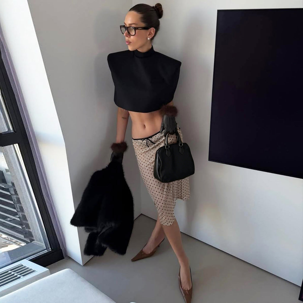 Spring Women Clothing Elegant Slim A line Polka Dot Print
