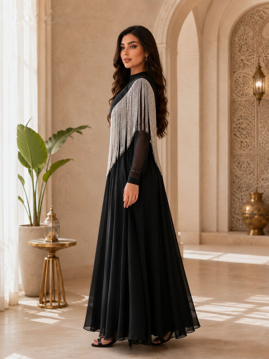 Women's Black Tassel Evening Dress