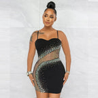 Women's Mesh Rhinestone Cami Bodycon Dress