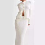 Women's White Knit Jacket & Skirt Two-Piece Set