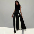 Women's Elegant Crew Neck Sleeveless Waist Color Dress