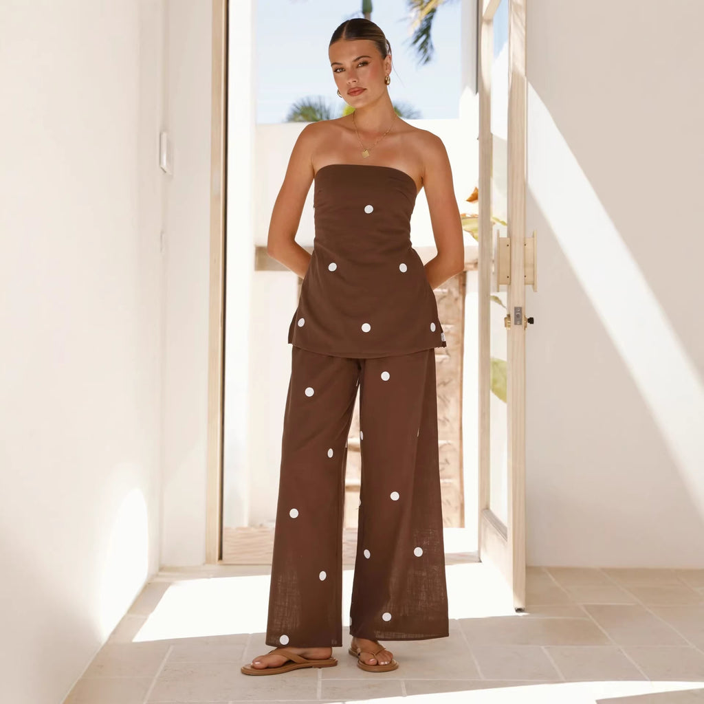 Women's Polka Dot Tube Top & Wide-Leg Pants Set