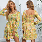 Floral Smocked Square-Neck Mini Dress