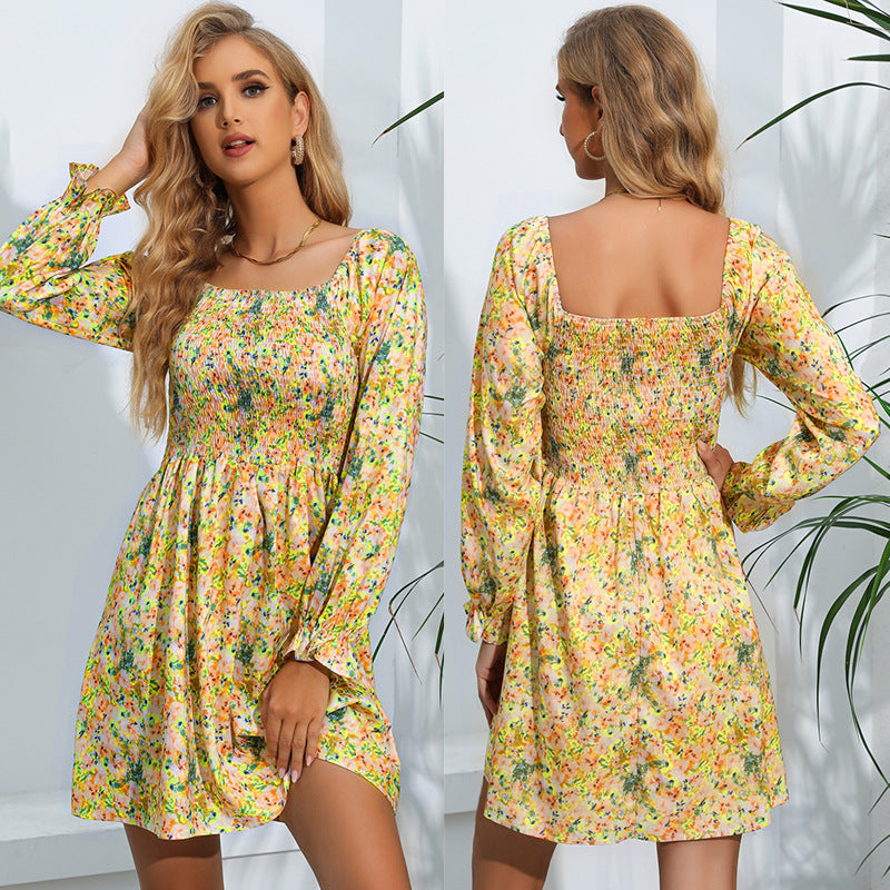 Floral Smocked Square-Neck Mini Dress