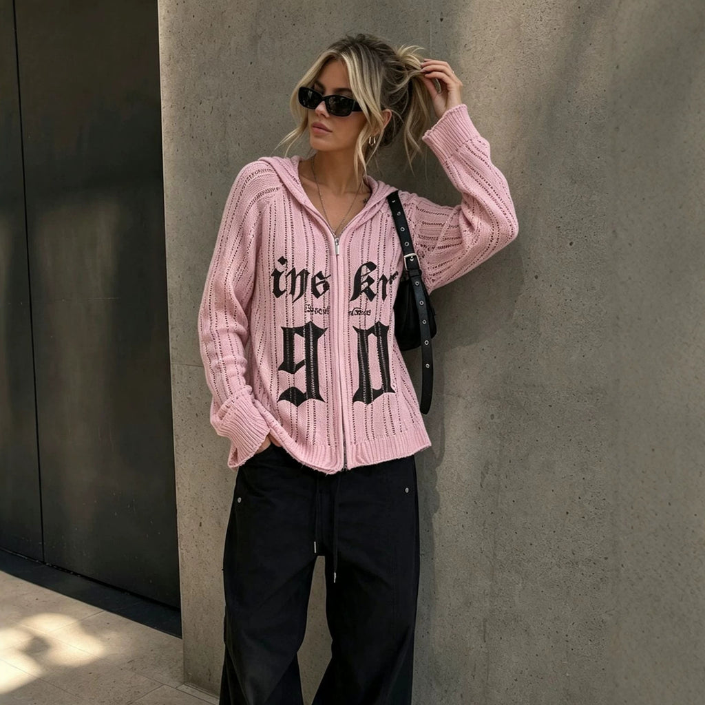 Women's Graphic Knit Zip-Up Cardigan