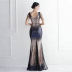 Women's Gradient Sequin Beaded Party Dress Long Cocktail Slim Fit Evening