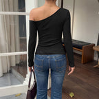 Casual Sexy Shoulder Asymmetric Lace Stitching Top