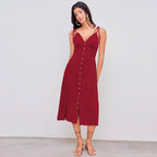 Women's Cotton V-Neck Ruffled Slit Midi Dress