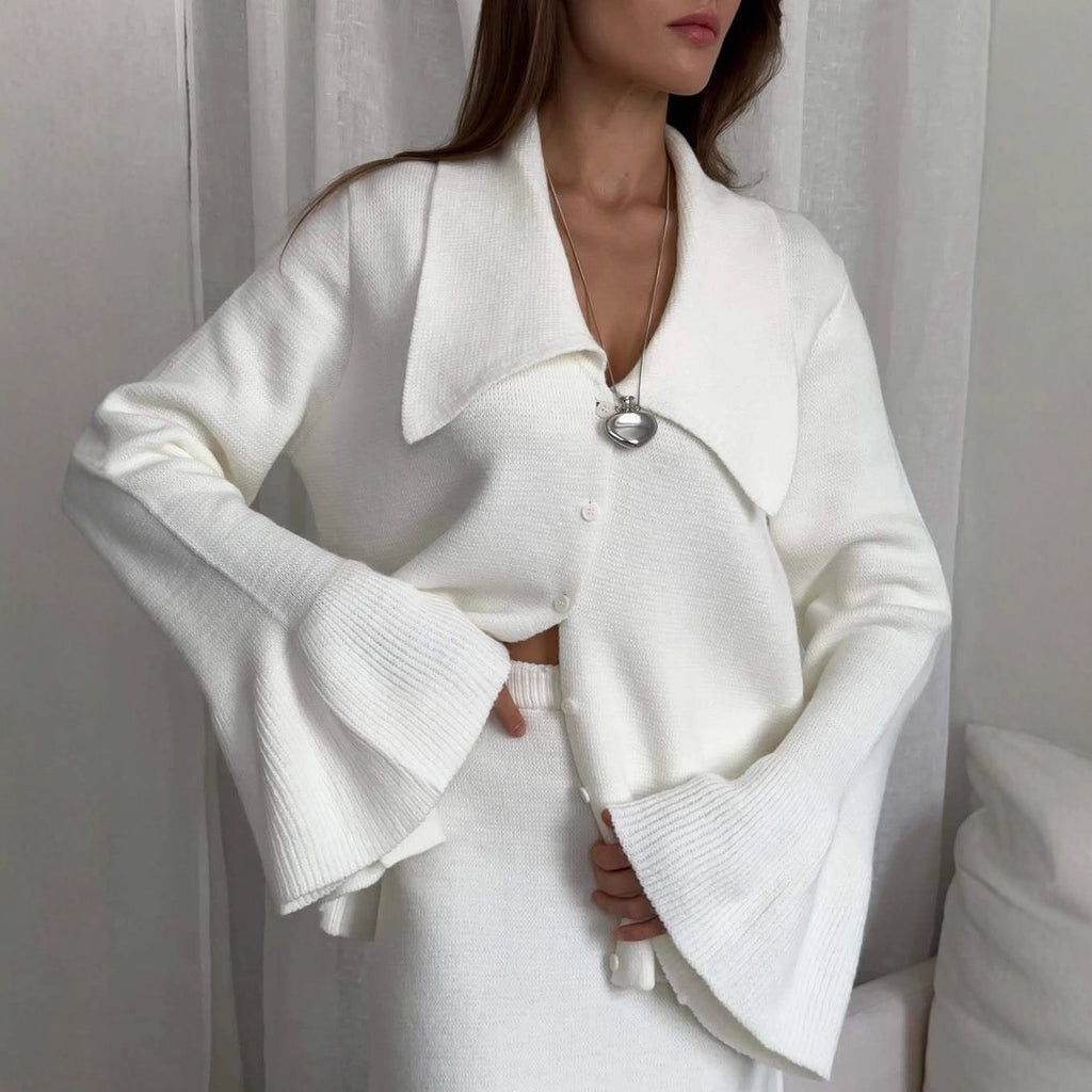 Women's Knit Bell-Sleeve Skirt Suit Two-Piece Set