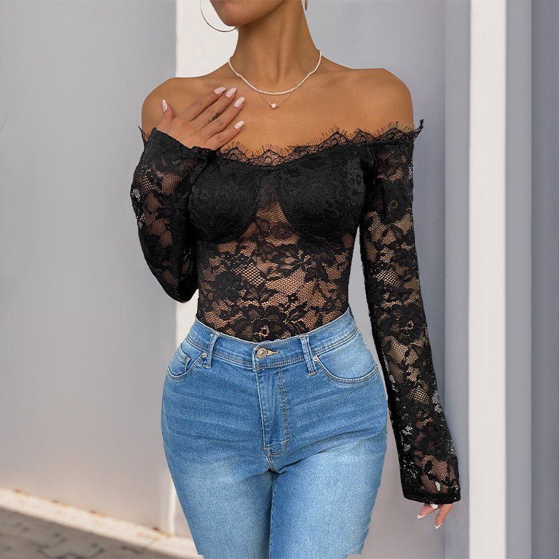 Off Neck Long Sleeve Black Jumpsuit