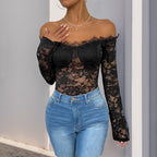 Off Neck Long Sleeve Black Jumpsuit